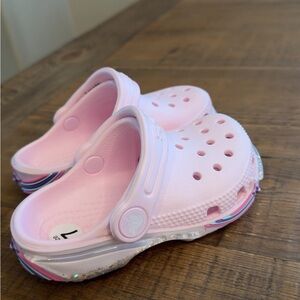 CROCS Kids Light Pink Water Shoes with Glitter Sole